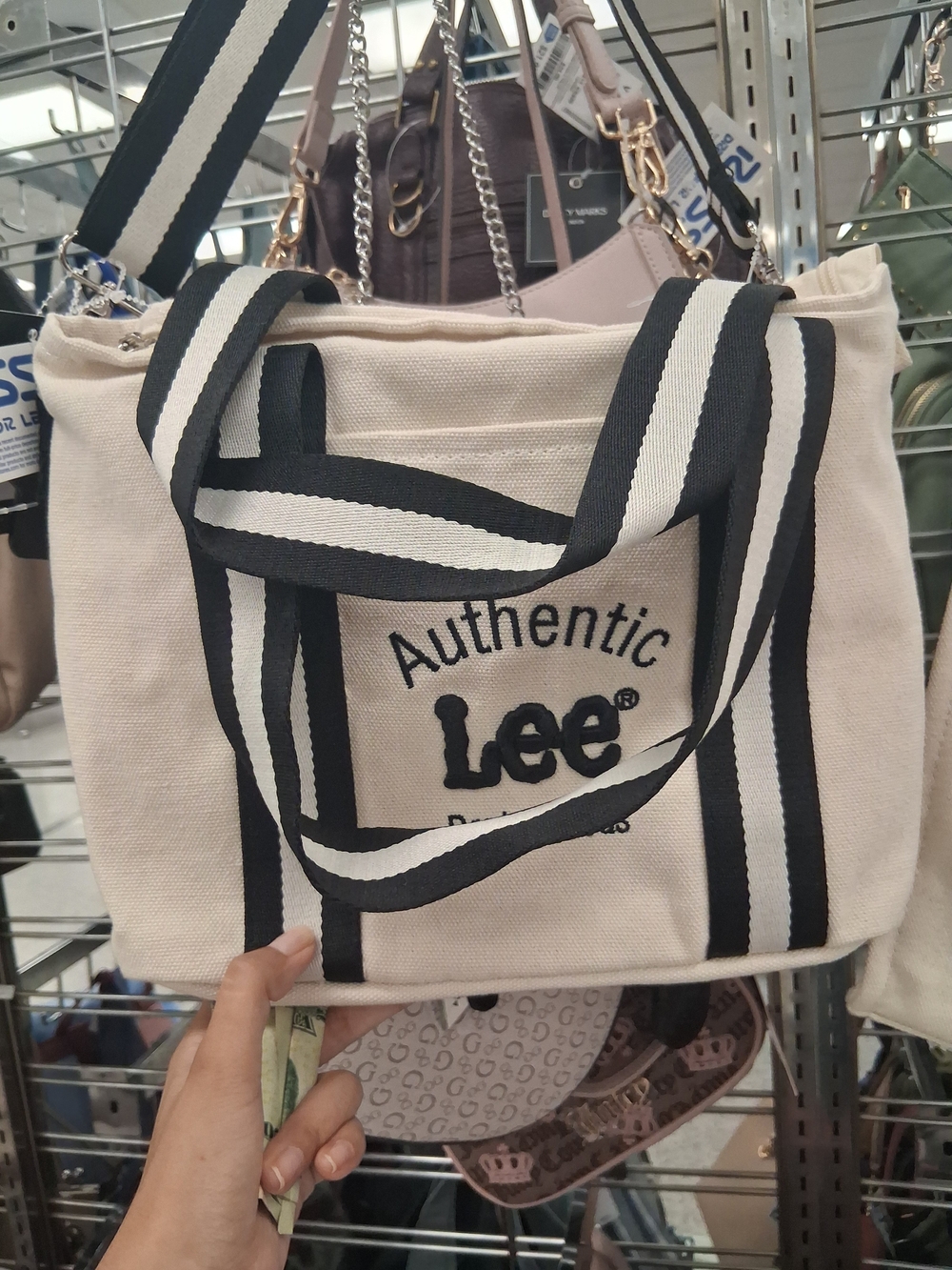 Lee Canvas Tote in Cream with Black Striped Straps
